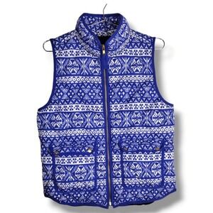 J Crew Womens Vest Sz Medium Fair Isle Button Front Insulated Ski Winter Outdoor